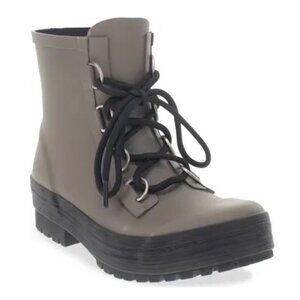 NIB CHOOKA Ava Lace-Up Waterproof Rain Boot Taupe 6